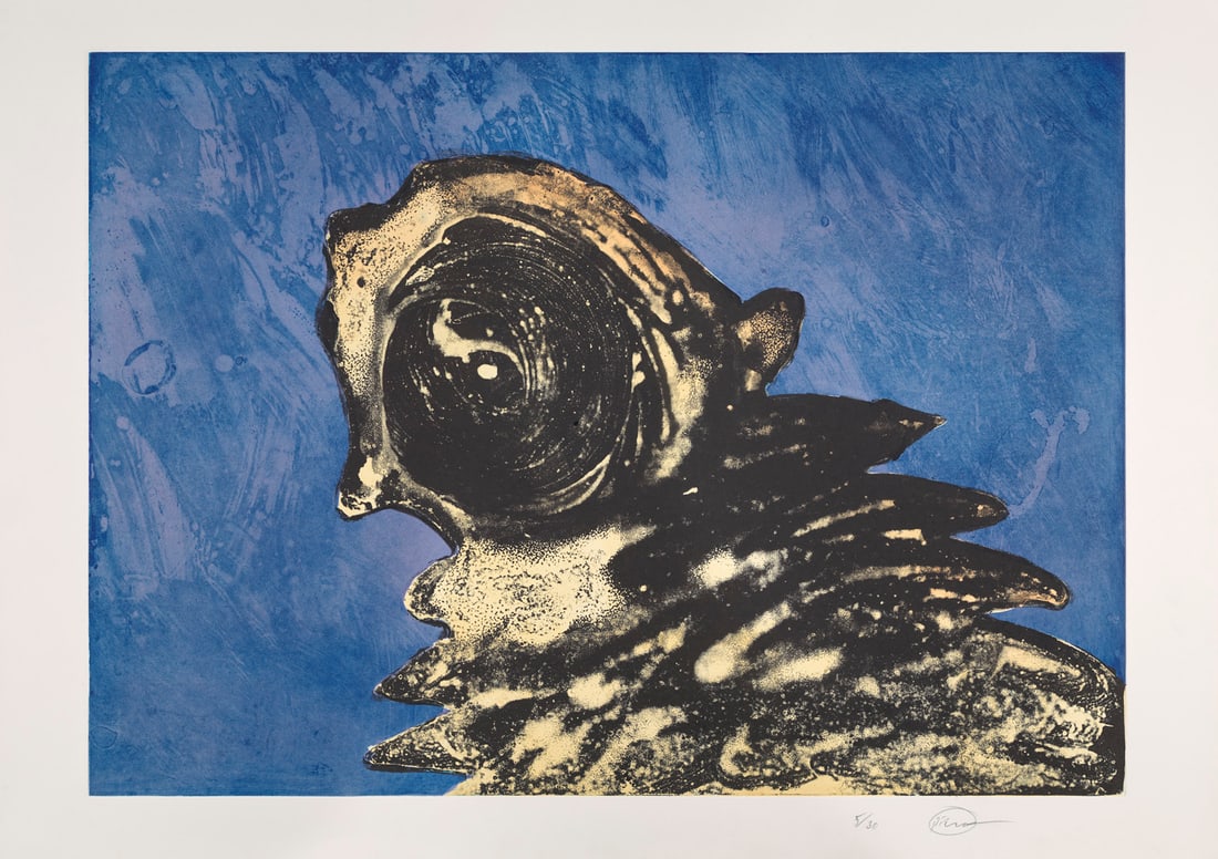 Otto Piene Zyklop gelb. 1994. Farbaquatinta, Heliogravure und Carborundum auf Velinkarton. 65 x 90,5: ZEROOtto PieneZyklop gelb. 1994. Farbaquatinta, Heliogravure und Carborundum auf Velinkarton. 65 x 90,5 cm (75,5 x 108 cm). Signiert und nummeriert. - Ecken kaum merklich angestoßen. Vereinzelt l