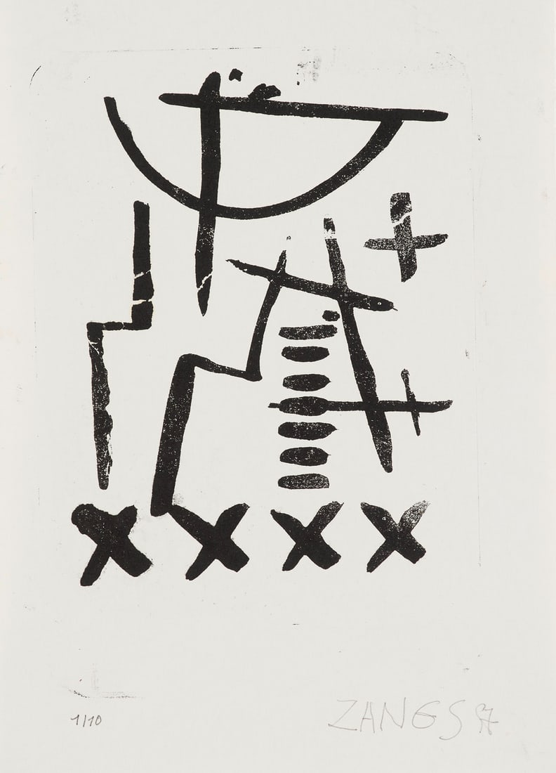 Herbert Zangs o.T. (Chiffren). 1997. Schwarzer Tiefdruck in Acryl auf Velin. (Handdruck mit (1 of 1)