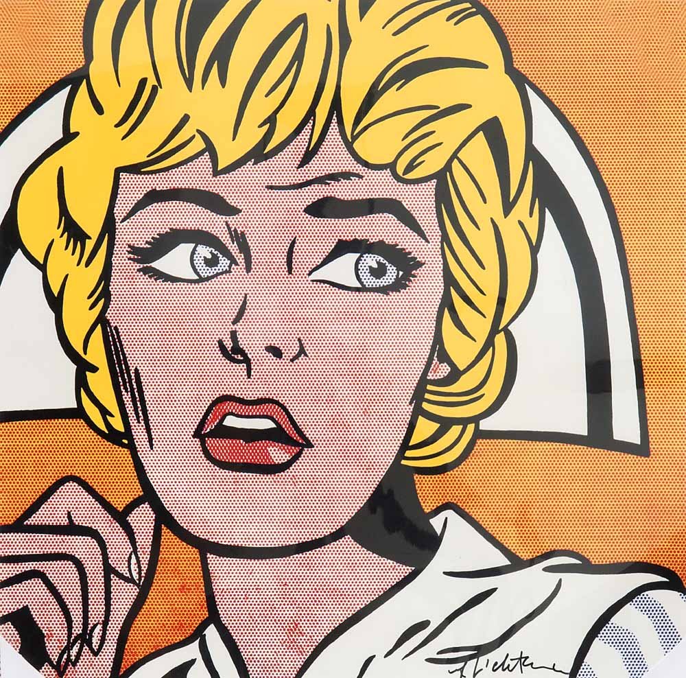 Lichtenstein, Roy Coloured offset lithography on smoo: Lichtenstein, Roy Coloured offset lithography on smooth paper. Signed as well as typographically designated at the lower margin. - Slight storage traces on verso. Nurse. Farbige Offset Lithographie au