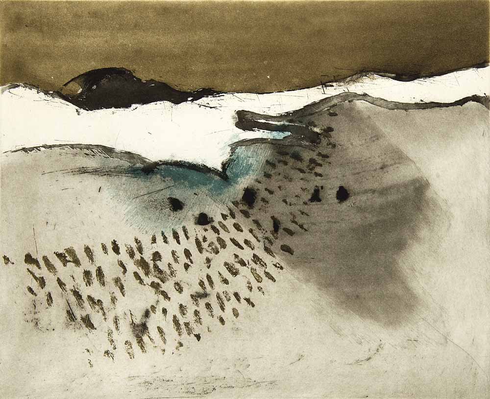 Antonini, Annapia Le soleil d´hiver. Les Paysages des: Antonini, Annapia Le soleil d´hiver. Les Paysages des Alpes. 2 Blatt Farbaquatinta-Radierungen auf BFK Rives. 24,7 x 29,7 (47,5 x 50 cm) und 29,7 x 36,4 cm (50 x 66 cm). Je signiert, nummeriert und b