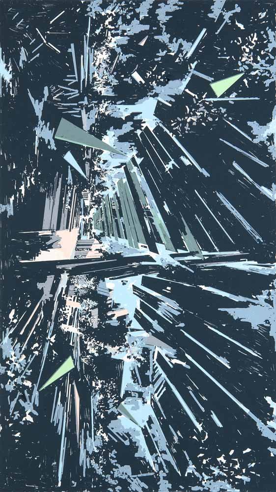 Schnell, David Abstrakte Komposition. 2009.: Schnell, David Abstrakte Komposition. 2009. Farbserigraphie. 26,7 x 47 cm (34 x 53,5 cm). Signiert und datiert sowie mit Prägestempel "Kunstwerkstatt David Schnell" versehen. In der Papp-Mappe innenl