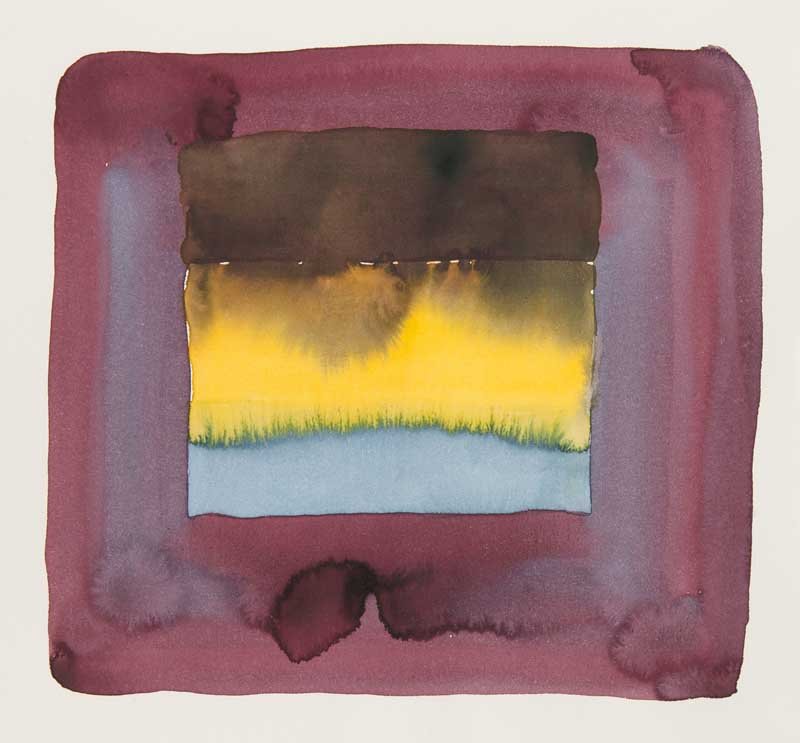 Groom, Jon o.T. (Komposition im roten Quadrat). 2003.: Groom, Jon o.T. (Komposition im roten Quadrat). 2003. Aquarell auf Bütten. 35 x 50 cm. Signiert und datiert. Jon Groom studierte zunächst Bildhauerei am Cardiff College of Art, wechselte dann jedoch