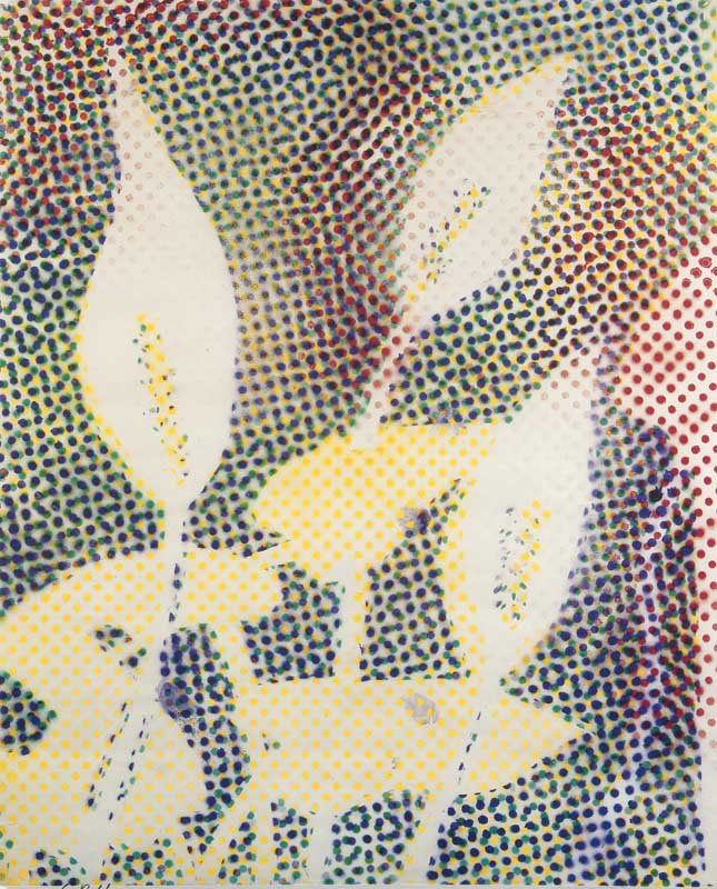 Polke, Sigmar Calla. 1996. Farboffset auf Offsetpapier.: Polke, Sigmar Calla. 1996. Farboffset auf Offsetpapier. 38,5 x 31,8 cm (40,6 x 33,8 cm). Signiert. - Unter Passepartout. Vgl. Becker/von der Osten, Seite 409. - Abzug vor der Schriftsetzung zu der Aus