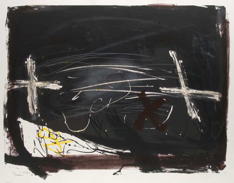 Tàpies, Antoni O.T. Farblithographie auf Rives. 51 x 66: Tàpies, Antoni O.T. Farblithographie auf Rives. 51 x 66 cm (63,3 x 90 cm). Signiert u. nummeriert. In unterer linker Bildecke mit Blindstempel der Erker Presse St. Gallen. - Minimal knickspurig. Exem