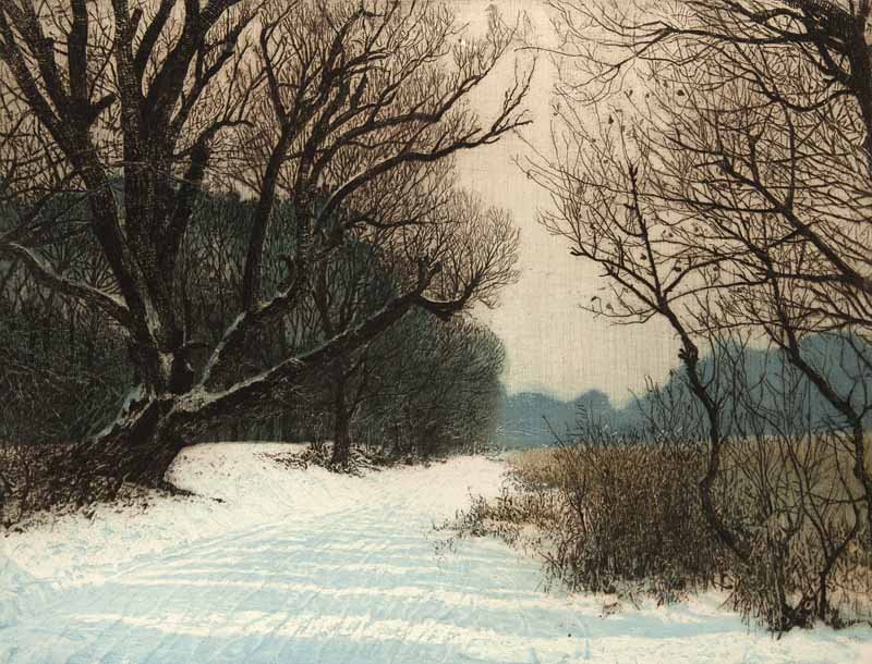 Singer, Emil Sonniger Wintertag (Prater)/ Winterstille : Singer, Emil Sonniger Wintertag (Prater)/ Winterstille (Prater). 2 Aquatintaradierungen in Blau u. Schwarz auf Papier. Je ca. 30 x 40 cm (Plattenmaß). Je signiert, betitelt u. bezeichnet "Original-Ra