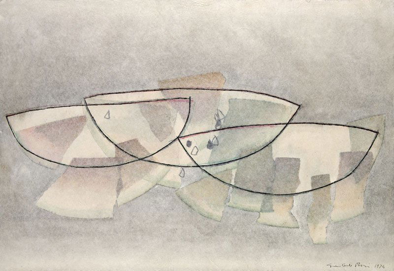 Pozzi, Giancarlo Kompositionen. 1974/1983. 3 Blatt: Pozzi, Giancarlo Kompositionen. 1974/1983. 3 Blatt Mischtechniken auf verschiedenen Papieren. 21 x 35 cm bis 49 x 40 cm. Je signiert und datiert. 1 Arbeit verso von fremder Hand betitelt. - 2 Blatt an