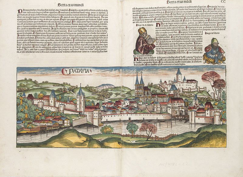 Patavia. Gesamtansicht. Altkolorierter Holzschnitt von (1 of 1)