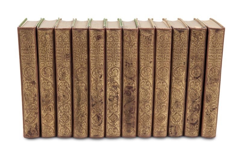 Die Erzählungen aus den Tausendundein Nächten.: Die Erzählungen aus den Tausendundein Nächten. Vollständige deutsche Ausgabe auf Grund der Burton'schen englischen Ausgabe. Übersetzt von Felix Paul Greve. 12 Bde. Bandzeichnung, Vorsätze u. Dopp