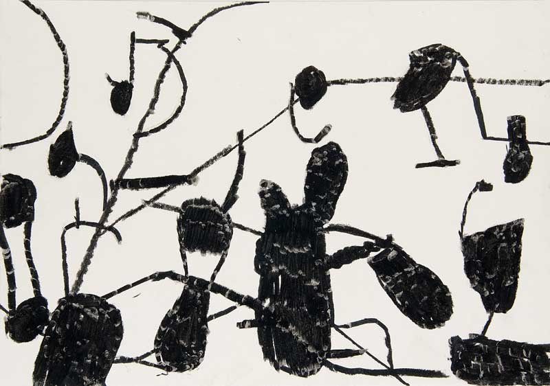 Schimansky, Hanns o.T. (abstrakte Komposition). 1992.: Schimansky, HannsKnstler der DDR o.T. (abstrakte Komposition). 1992. Kohlestift auf Karton. 25,5 x 37 cm. Verso signiert und datiert.Hanns Schimansky erhielt von 1977 bis 1980 ein Stipendium als Meist