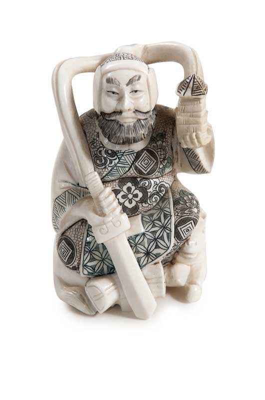 Okimono. Bishamon auf dem Pferd mit Schwert, Feuerkranz (1 of 1)