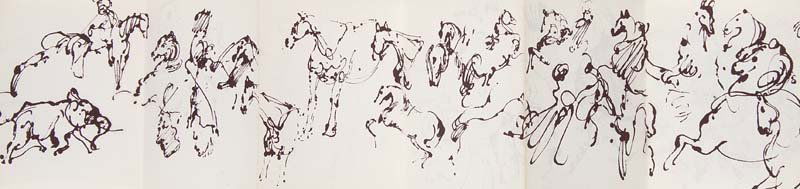 Szafran, Sam Pour Sébastien. Beidseitig über 220 cm: Szafran, Sam Pour Sébastien. Beidseitig über 220 cm fortlaufend lith. illustriertes Leporello. Bordeaux, Alias/William Blake & Co, 1991. 12°. Blauer OLwd. mit weißem Titelschild auf VDeckel (gerin