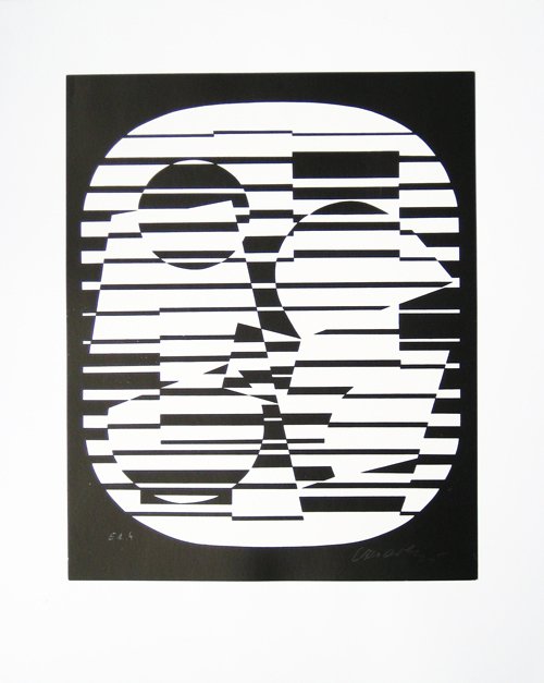 Victor Vasarely - Zeta: Original screenprint, in black and white, 1955, signed by the artist in pencil, titled verso. Edition: EA 4 (Artist's proof) Size: 290 x 360 mms Provenance: Collection of the noted collector Tibor Cse
