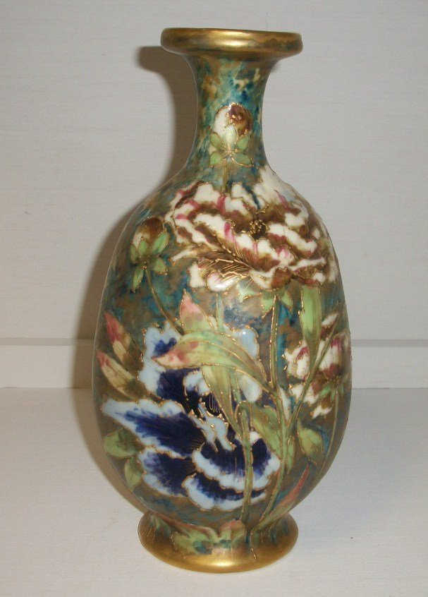 Teplitz Amphora Vase: 10 1/2" tall Teplitz Amphora Vase Intricate floral and gold motif signed R St K red mark