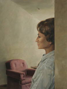 RICHARD SCHLECHT (American, b. 1936). ARTIST'S WI: RICHARD SCHLECHT (American, b. 1936). ARTIST'S WIFE IN THE MORNING, signed lower right. Signed, titled, and dated 1965 on reverse. Oil on canvas - 18 in. x 24 in.