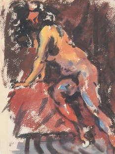 JOHN DEFOREST STULL (American, 1910-1972). SEATED: JOHN DEFOREST STULL (American, 1910-1972). SEATED NUDE, Watercolor. Signed in pencil lower left - 11 3/4 in. x 9 in.