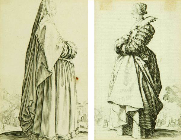 JACQUES CALLOT. (French, 1592-1635). TWO FIGURES,: JACQUES CALLOT. (French, 1592-1635). TWO FIGURES, Two engravings. Signed on plate in lower left and lower right respectively - 5 1/2 in. x 3 1/2 in. each