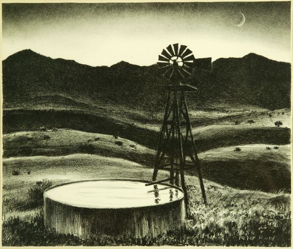 PETER HURD (American, 1904-1984). THE WATER TANK,: PETER HURD (American, 1904-1984). THE WATER TANK, 1936. Lithograph - Sight: 8 1/2 in. x 10 1/4 in.