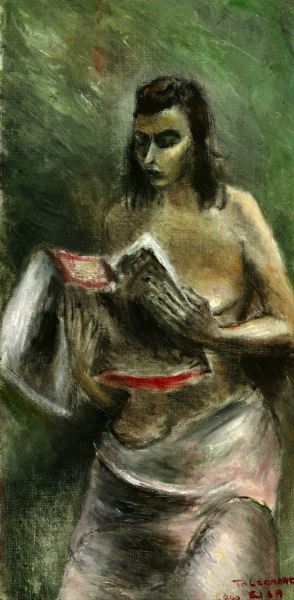 ALEXANDER BROOK (American, 1898-1980). NUDE MODEL: ALEXANDER BROOK (American, 1898-1980). NUDE MODEL READING, Oil on canvas. - 20 in. x 10 in.