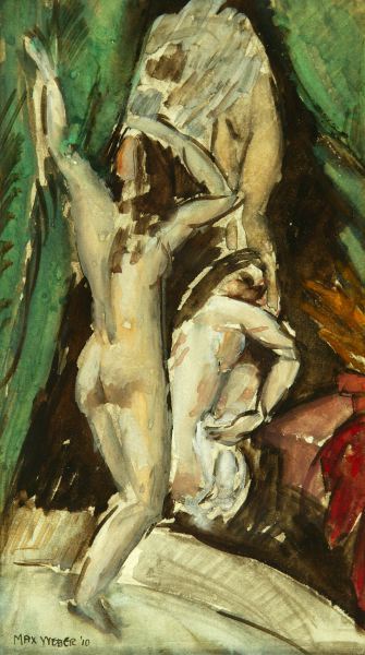 MAX WEBER. (American, 1881-1961). TWO NUDES, Sign: MAX WEBER. (American, 1881-1961). TWO NUDES, Signed and dated '10 lower left. Watercolor. - 7 1/2 in. x 4 1/4 in. Provenance: Harbor Gallery, Cold Spring Harbor, Long Island Midtown Payson Galler