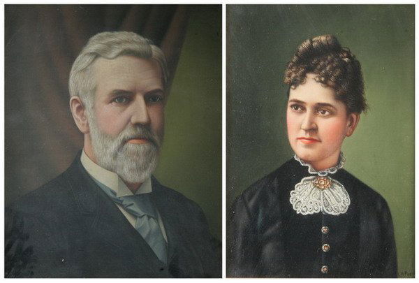 LEVI WELLS PRENTICE (American, 1851-1935). PORTRA: LEVI WELLS PRENTICE (American, 1851-1935). PORTRAIT OF ARTIST'S MOTHER and FATHER: TWO WORKS, first, signed lower right. Oil on canvas - Sight: 14 in. x 10 in. and Sight: 20 in. x 16 in.