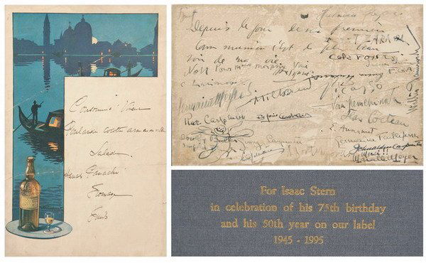 IMPORTANT ARTIST AND MUSICIAN SIGNED MENU FROM DI: IMPORTANT ARTIST AND MUSICIAN SIGNED MENU FROM DINNER TO THE BALLET RUSSES' 1923 PREMIERE OF STRAVINSKY'S "LES NOCES.". This famous dinner was hosted by Mr. and Mrs. Gerald Murphy to celebrate the pre
