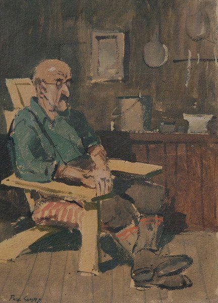 PAUL SAMPLE (American, 1896-1974). MAN IN ARMCHAIR: PAUL SAMPLE (American, 1896-1974). MAN IN ARMCHAIR, signed lower left. Oil on board - Sight: 9 1/2 in. x 7 1/4 in.