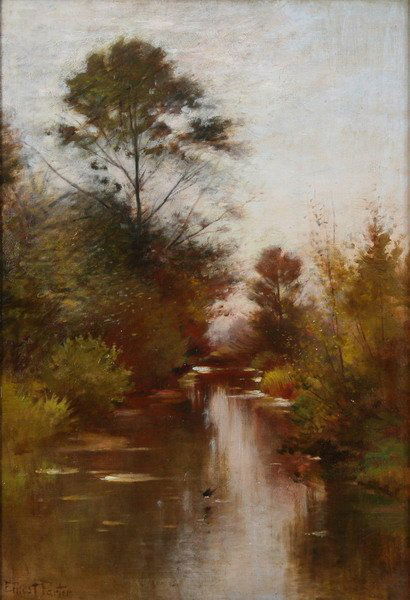 ERNEST PARTON (American, 1845-1933). CREEK IN AUT: ERNEST PARTON (American, 1845-1933). CREEK IN AUTUMN, signed lower left. Oil on canvas - 24 in. x 17 in. PROVENANCE: Gramercy Mansion, Stevenson, MD.