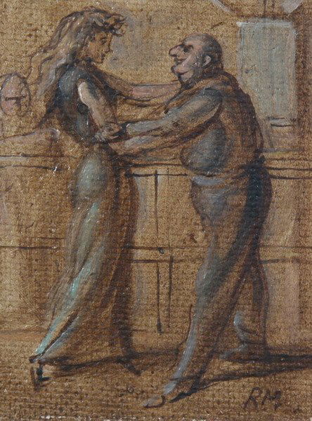 REGINALD MARSH (American, 1898-1954). DANCERS, in: REGINALD MARSH (American, 1898-1954). DANCERS, initialed lower right. Oil on board - 5 in. x 4 in.