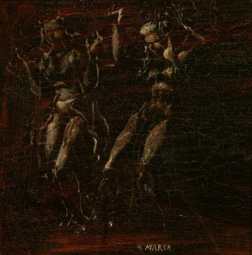 REGINALD MARSH, (Am., 1898 - 1954). T: REGINALD MARSH, (Am., 1898 - 1954). Two Female Nudes, Signed l.r. Oil on board - 10 x 10 1/2 in.