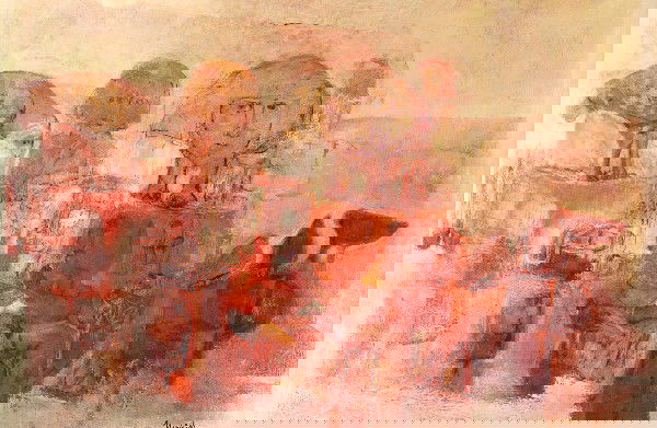 GUILLERMO TRUJILLO (Panama, b. 1927). PERSONAJES: GUILLERMO TRUJILLO (Panama, b. 1927). PERSONAJES TELURICOS, signed lower right. Oil on wood - 35 1/2 in. x 48 in.