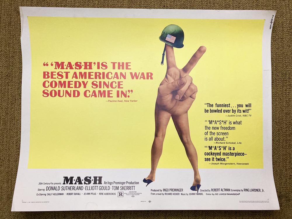 "MASH" HALF SHEET MOVIE POSTER.: "MASH" HALF SHEET MOVIE POSTER. PROVENANCE: Acquired by the present owner, a motion picture executive, during the 1960s and 1970s.