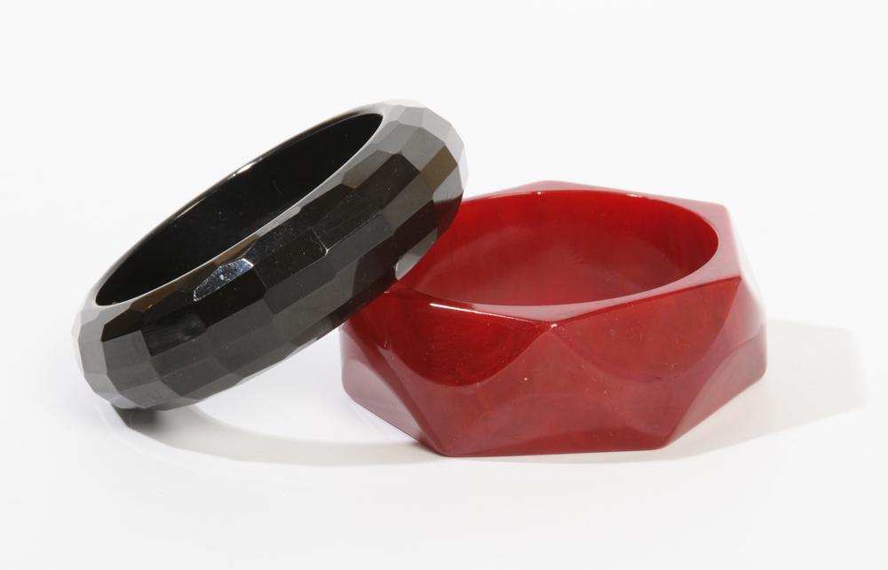 TWO MOLDED HARD PLASTIC BANGLE BRACELETS, (1 of 1)