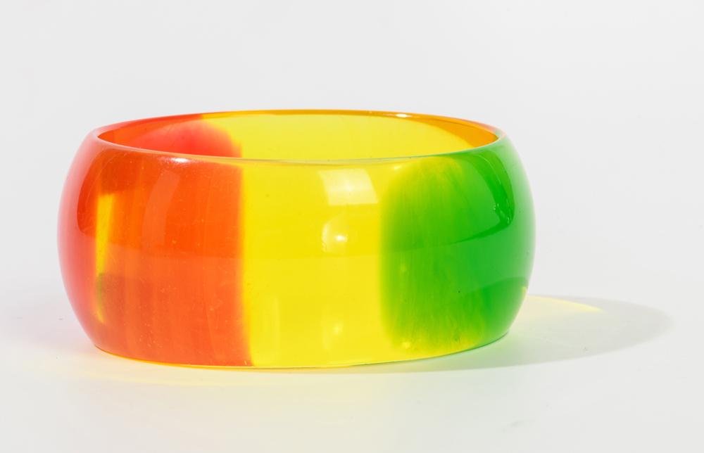 TRANSLUCENT WIDE TRI-COLOR PLASTIC OR LUCITE BANGLE (1 of 1)