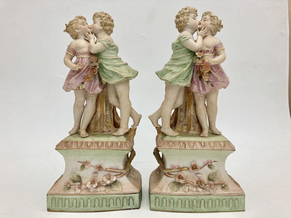 PAIR CONTINENTAL PASTEL-PAINTED BISQUE FIGURAL TABLE (1 of 7)