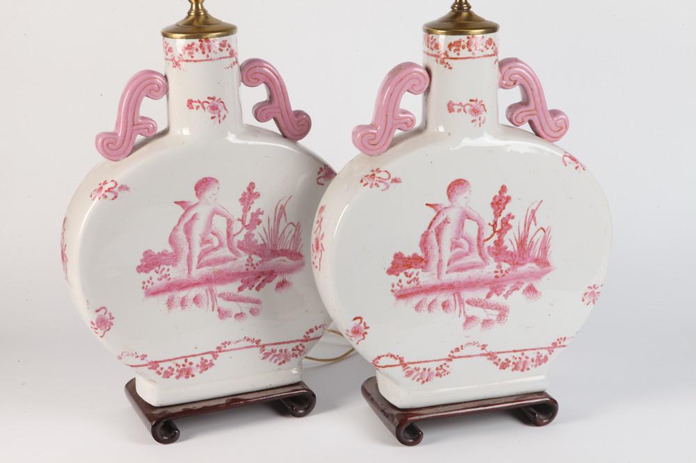PAIR PINK CHERUB DECORATED WHITE CERAMIC MOON-SHAPE (1 of 1)