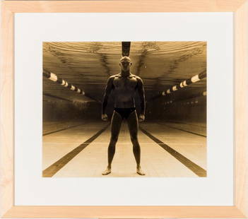 ANDERSON & LOW (British, 20th c.) Michael Klim, Swimmer: ANDERSON & LOW (British, 20th century). Michael Klim, Swimmer, Australia circa 1999, Gelatin silver sepia photograph. Framed. Not examined out of frame. - 11 x 12.75 in; frame: 17.5 X 19.5 in NOTE: Ms