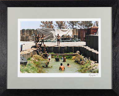 PETER VAN AGTMAEL (American, born 1981): PETER VAN AGTMAEL (American, born 1981). Marines Bathing in Afghanistan, 2009, Limited edition photograph originally published in the "New York Times Magazine." Numbered 2 of an edition of 10. Ink sig