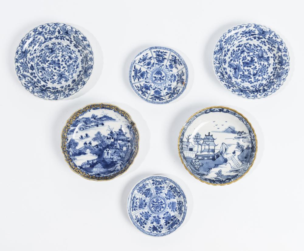 SIX ASSORTED CHINESE BLUE AND WHITE PORCELAIN PLATES. - (1 of 1)