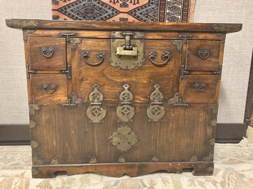 ANTIQUE KOREAN PINE IRON-MOUNTED CHEST, - H: 26 1/2 in.; (1 of 9)