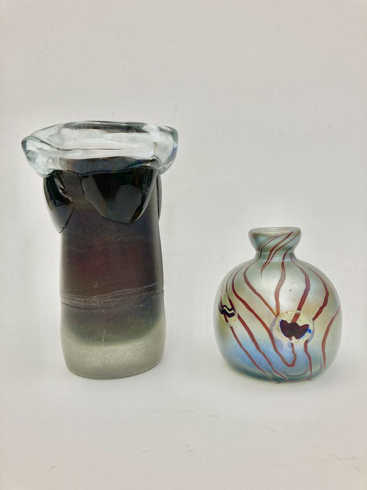 PAIR OF SIGNED STUDIO GLASS VASES. - tall vase: height: (1 of 6)