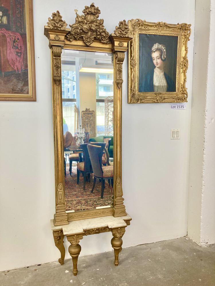 VICTORIAN CARVED GILT-WOOD VESTIBULE MIRROR WITH (1 of 10)