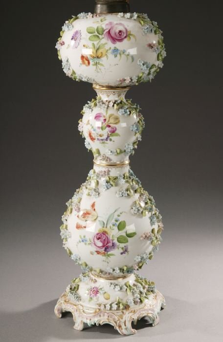 A POTSCHAPPEL PORCELAIN OIL LAMP, early