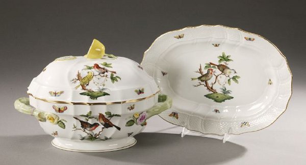 A HEREND PORCELAIN TUREEN , COVER AND ST