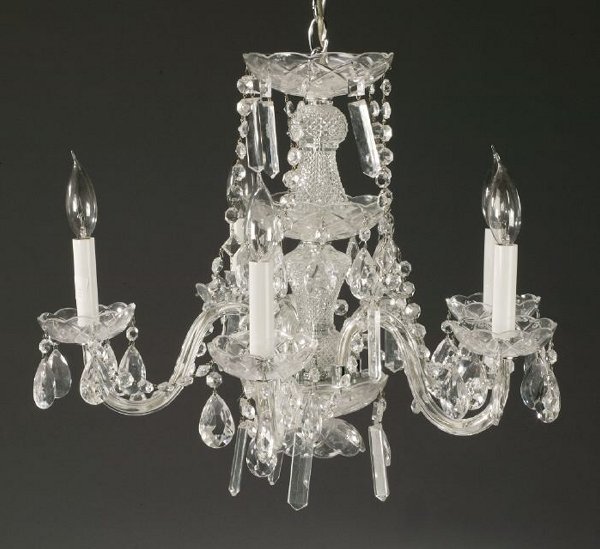 A MOLDED GLASS FIVE-LIGHT CHANDELIER, mo