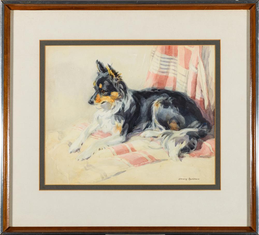NANCY BURTON RSW (Scottish, 1891-1972). Study of Papillon Dog, Watercolor. Signed lower right hand (1 of 2)