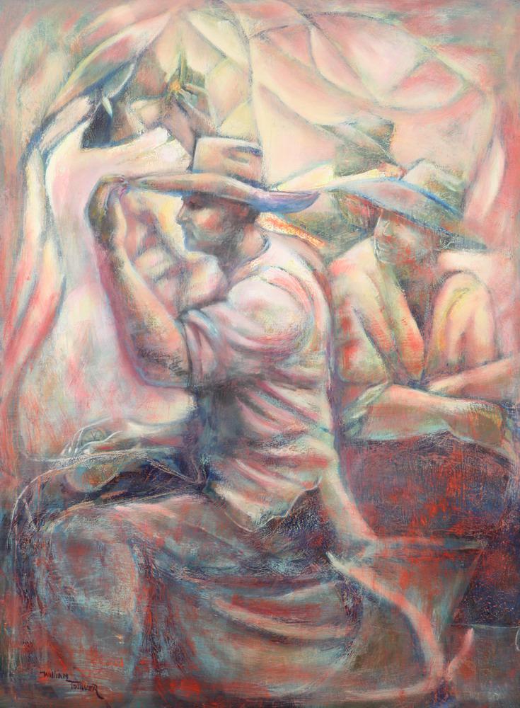 WILLIAM TOLLIVER (American, 1951 - 2000). The Overseer, Oil on Canvas. Signed lower left hand (1 of 4)