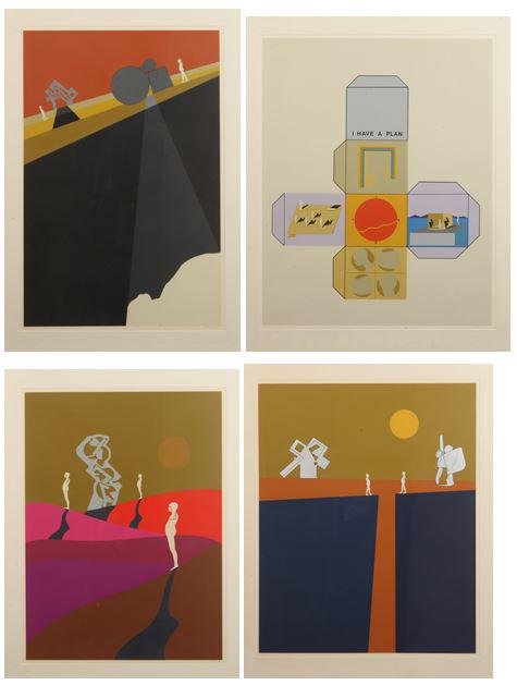 ERNEST TROVA (American, 1927-2009). Series Seventy-Five, 1975, Portfolio of four silkscreens. Each: ERNEST TROVA (American, 1927-2009). Series Seventy-Five, 1975, Portfolio of four silkscreens. Each one individually signed and numbered in edition of 150. Framed. Not examined out of frame. - 42 x 31