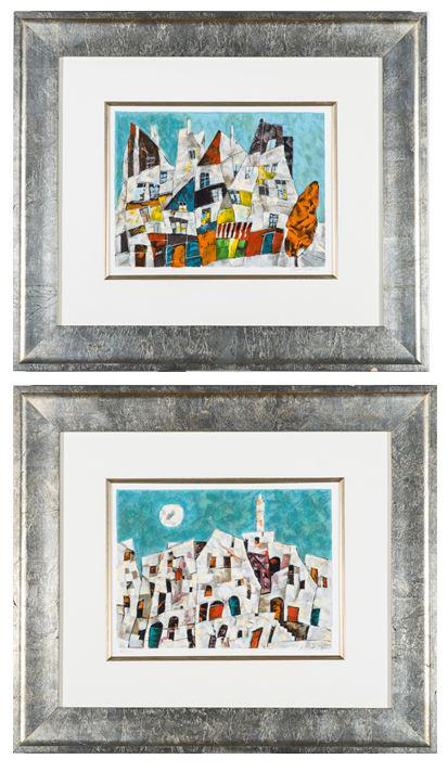 HARRY GUTTMAN (Romanian, born 1933). A pair of Blue Sky Cityscapes, Limited edition seriolithographs (1 of 5)