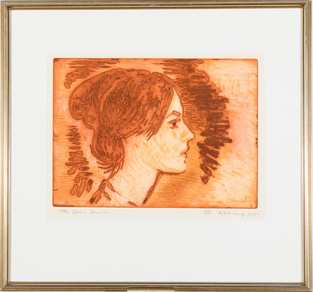 KARL SCHRAG (American, 1912 - 1995). The Artist's Daughter, 1965, Color etching aquatint on paper. (1 of 2)