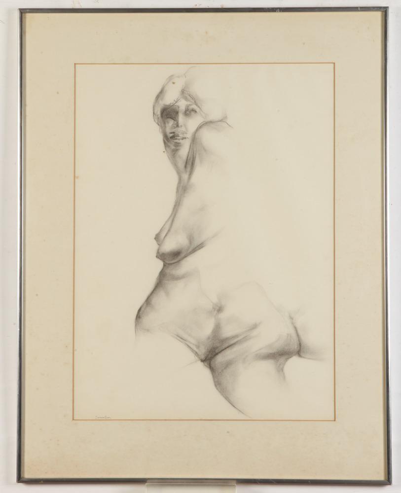 BRUCE SAMUELSON (American, born 1946). Untitled. Circa 1971, Charcoal or pencil on paper. Pencil: BRUCE SAMUELSON (American, born 1946). Untitled. Circa 1971, Charcoal or pencil on paper. Pencil signed lower left hand corner. Framed. Not examined out of frame. - 26 x 18 in; frame: 34 X 26 in